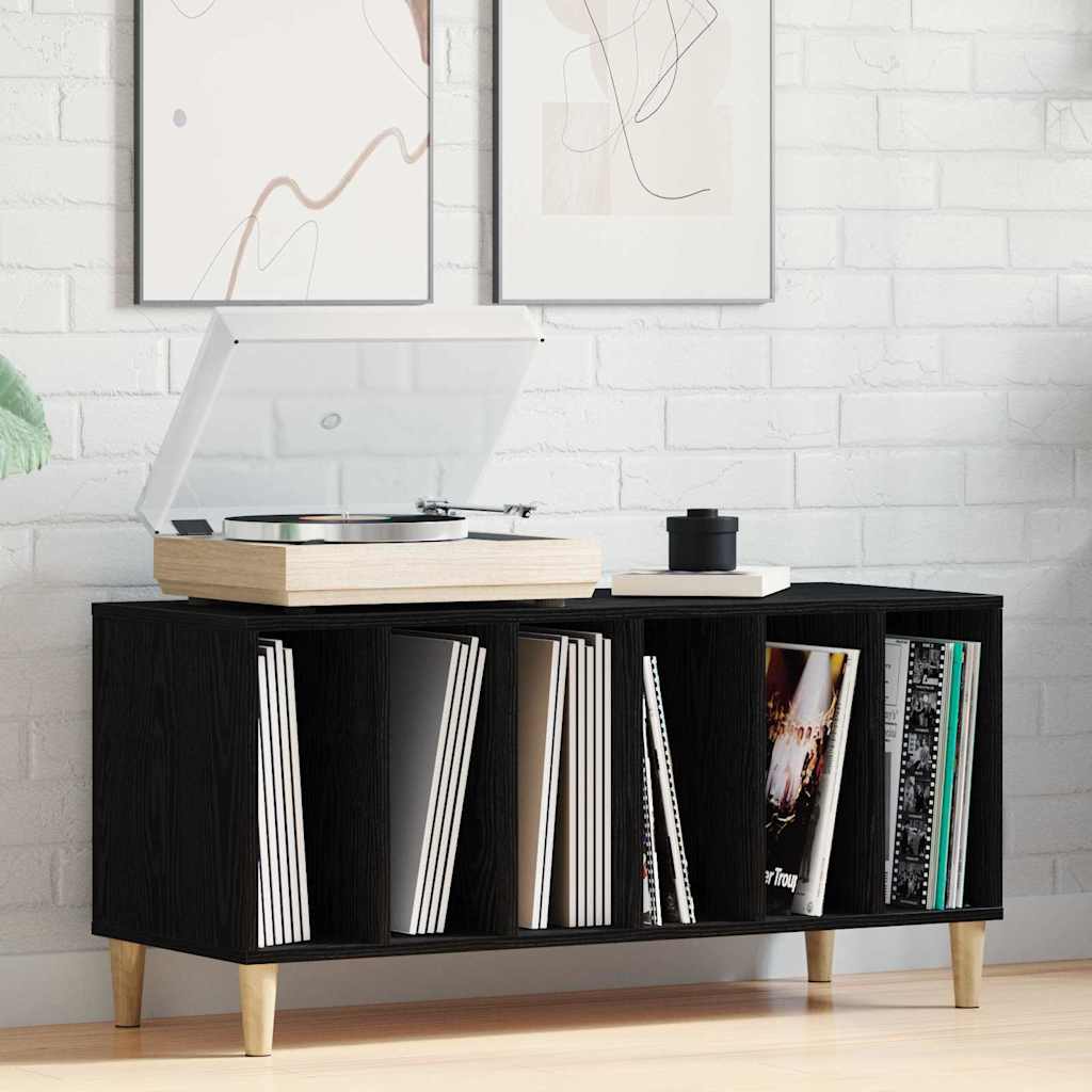 Platenkast met plank Zwart Eiken 100 x 38 x 48 cm Bewerkt hout is nu te koop bij PeponiXL, paradijselijk wonen!