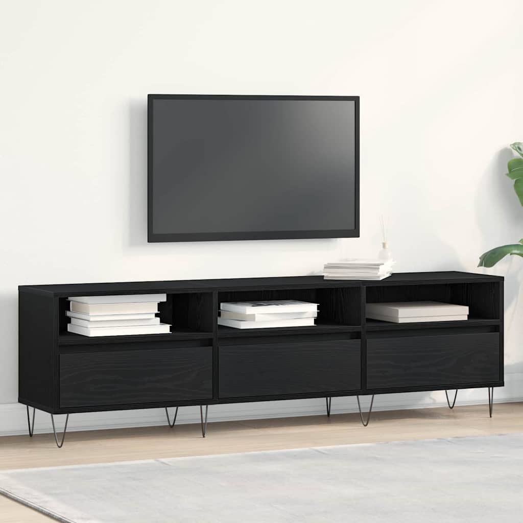 TV-kast met lade Zwart Eiken 150 x 30 x 44,5 cm Bewerkt hout is nu te koop bij PeponiXL, paradijselijk wonen!