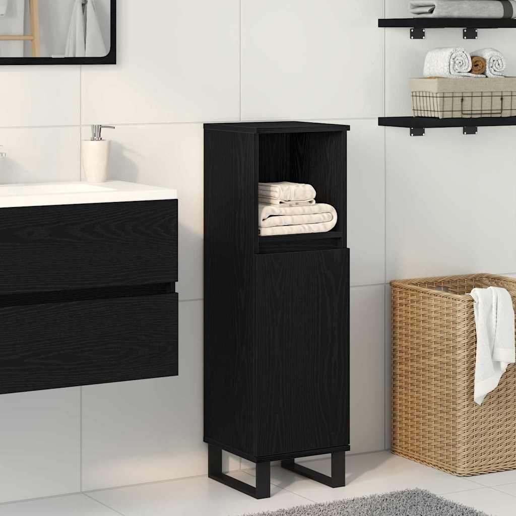 Badkamer Kast Zwart Eiken 30 x 30 x 100 cm Bewerkt hout is nu te koop bij PeponiXL, paradijselijk wonen!