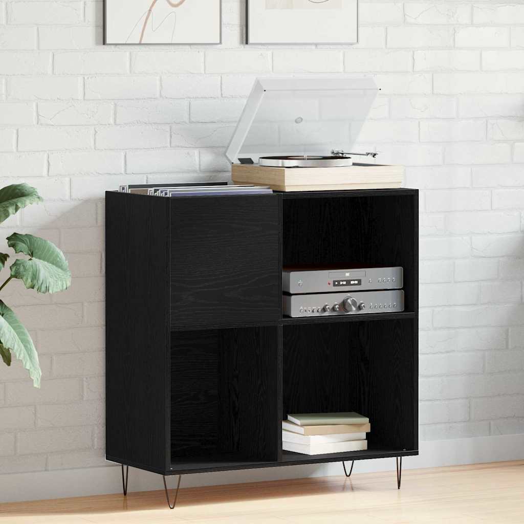 Platenkast met plank Zwart Eiken 85 x 38 x 89 cm Bewerkt hout is nu te koop bij PeponiXL, paradijselijk wonen!
