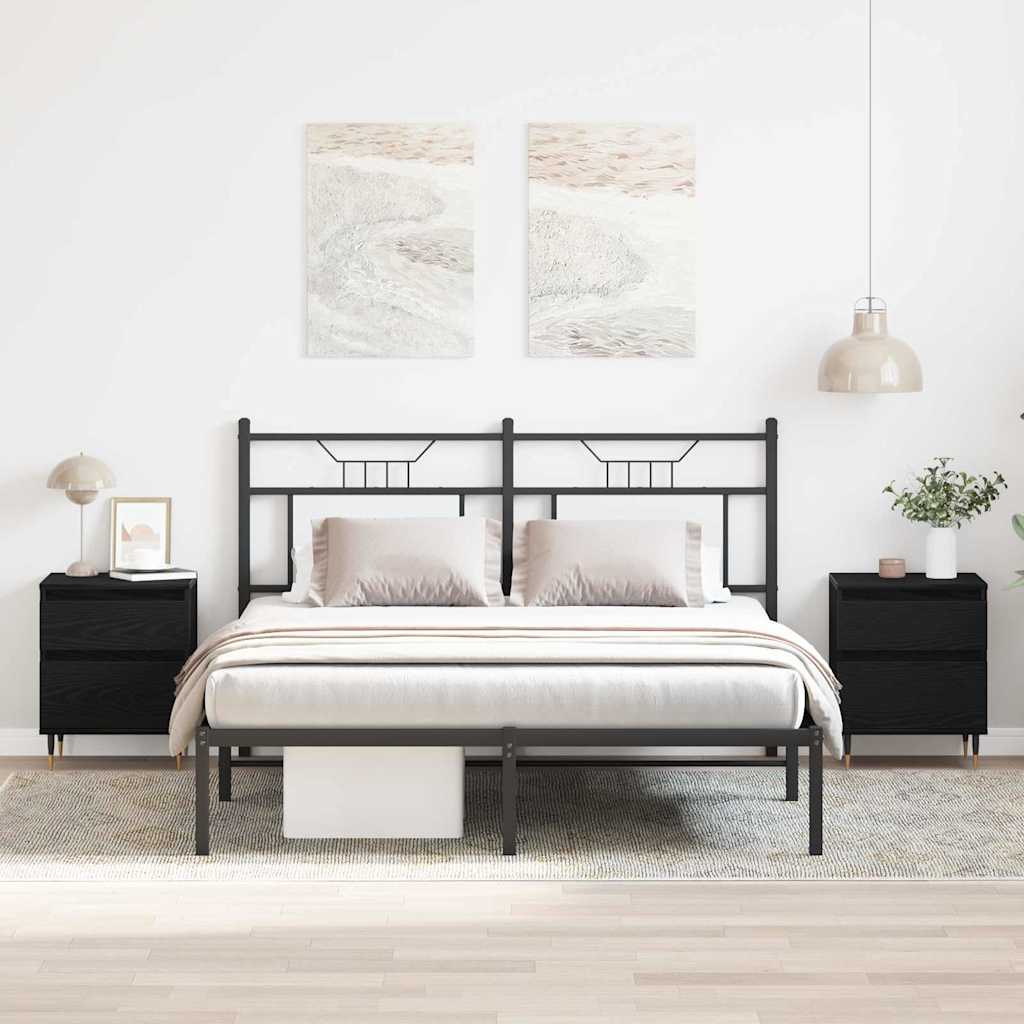Nachtkastje 2 pcs Zwart Eiken 40 x 35 x 50 cm Bewerkt hout is nu te koop bij PeponiXL, paradijselijk wonen!