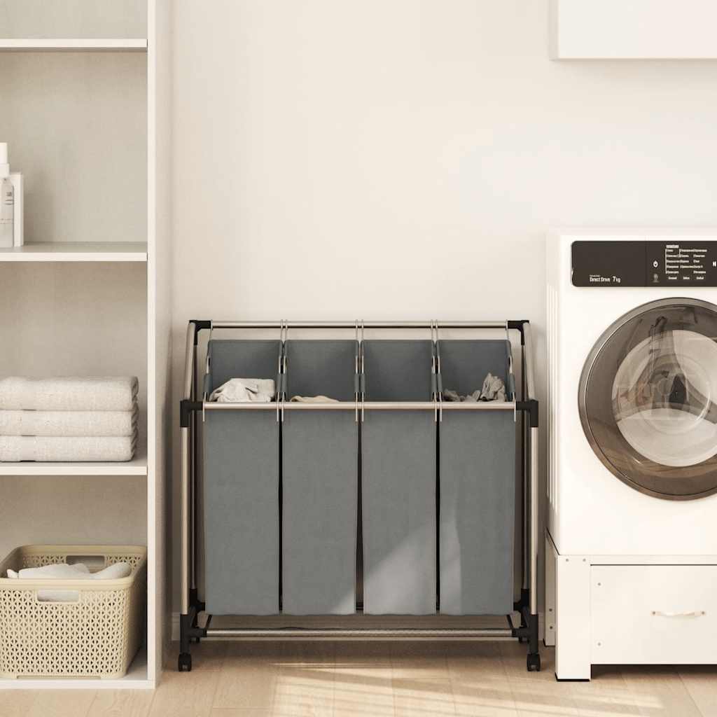 Wasmand met wielen 4 vakken grijs is nu te koop bij PeponiXL, paradijselijk wonen!