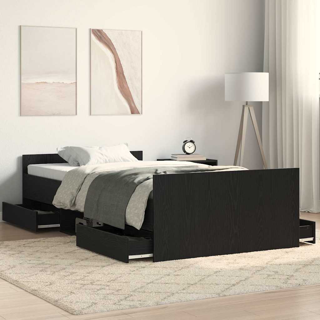 Bedframe met lade Zwart Eiken 193 x 93 x 50 cm Bewerkt hout is nu te koop bij PeponiXL, paradijselijk wonen!