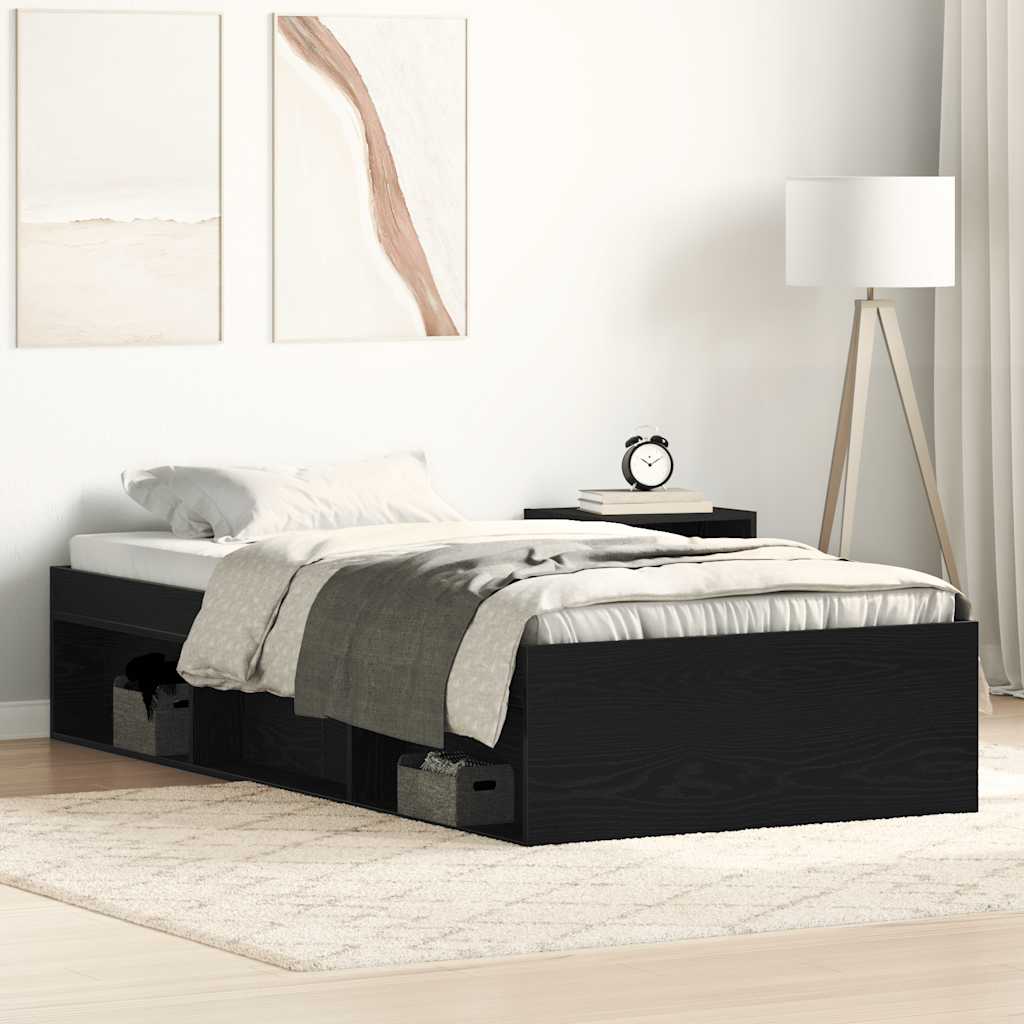 Bedframe zonder matras 90x190 cm spaanplaat zwart eikenkleurig is nu te koop bij PeponiXL, paradijselijk wonen!