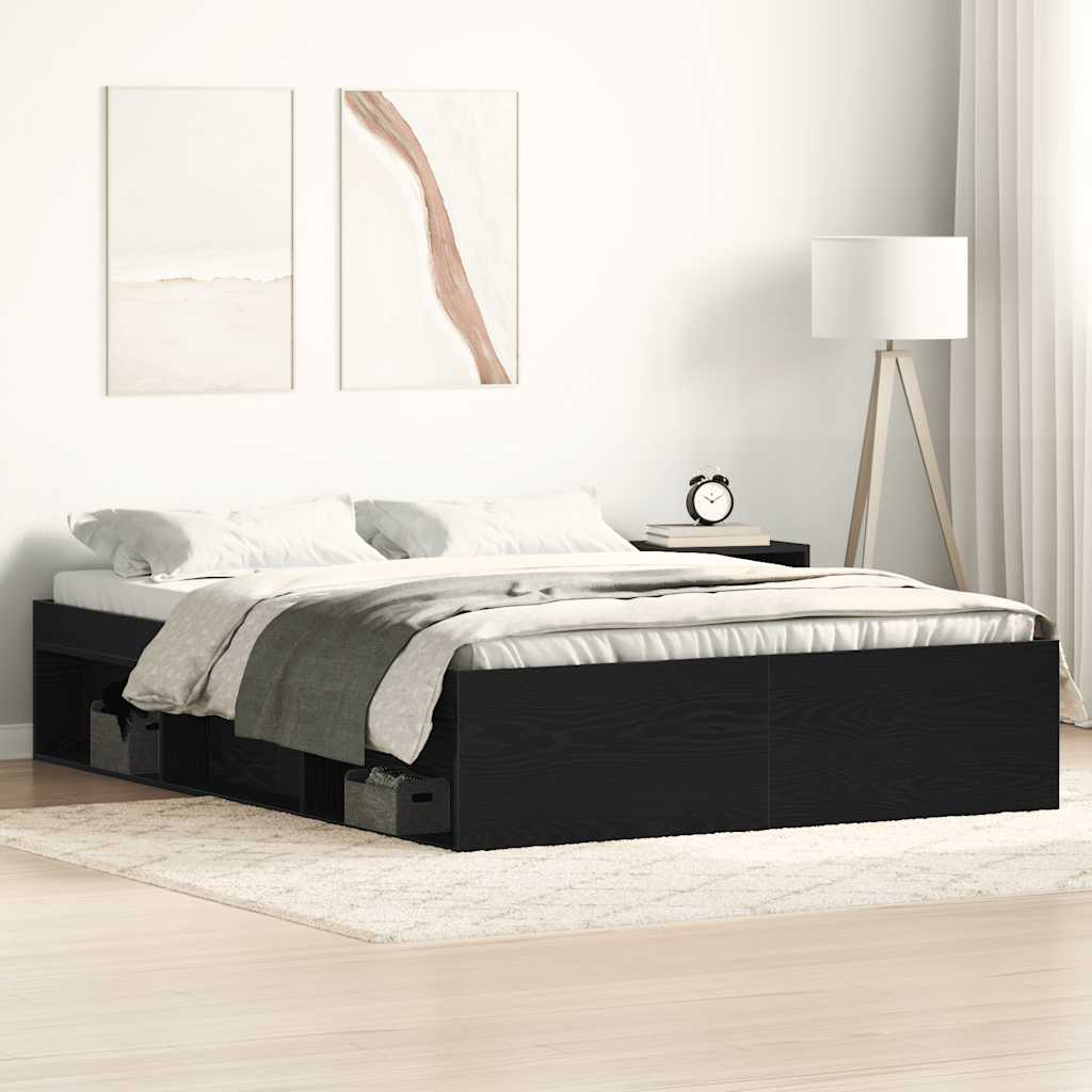 Bedframe zonder matras 140x200 cm bewerkt hout zwart eikenkleur is nu te koop bij PeponiXL, paradijselijk wonen!