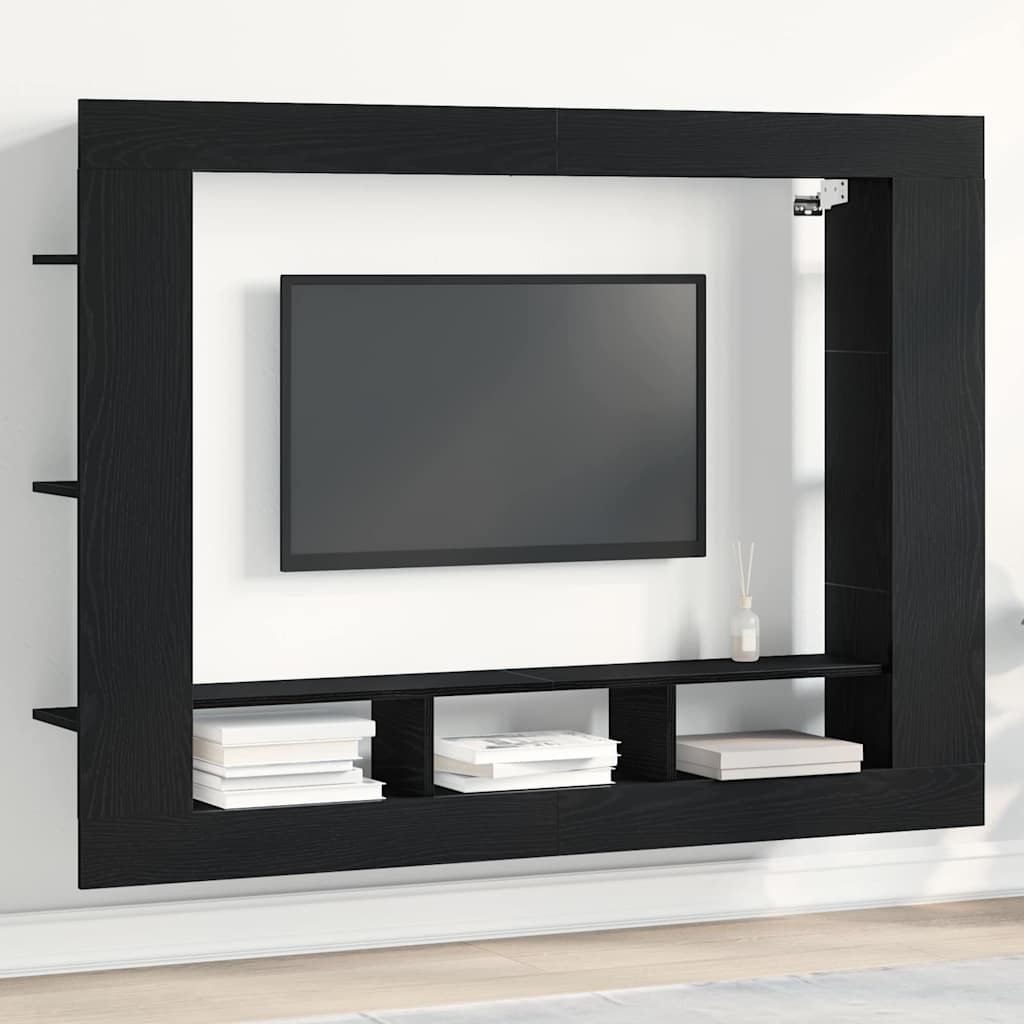 TV-kast Zwart eiken 152 x 22 x 113 cm Bewerkt hout is nu te koop bij PeponiXL, paradijselijk wonen!