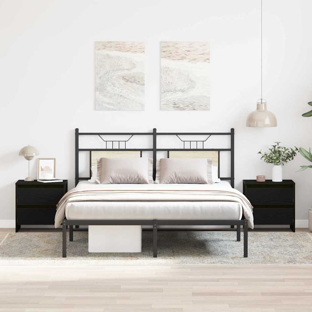 Nachtkastje 2 pcs Zwart Eiken 45 x 34 x 44,5 cm Bewerkt hout is nu te koop bij PeponiXL, paradijselijk wonen!