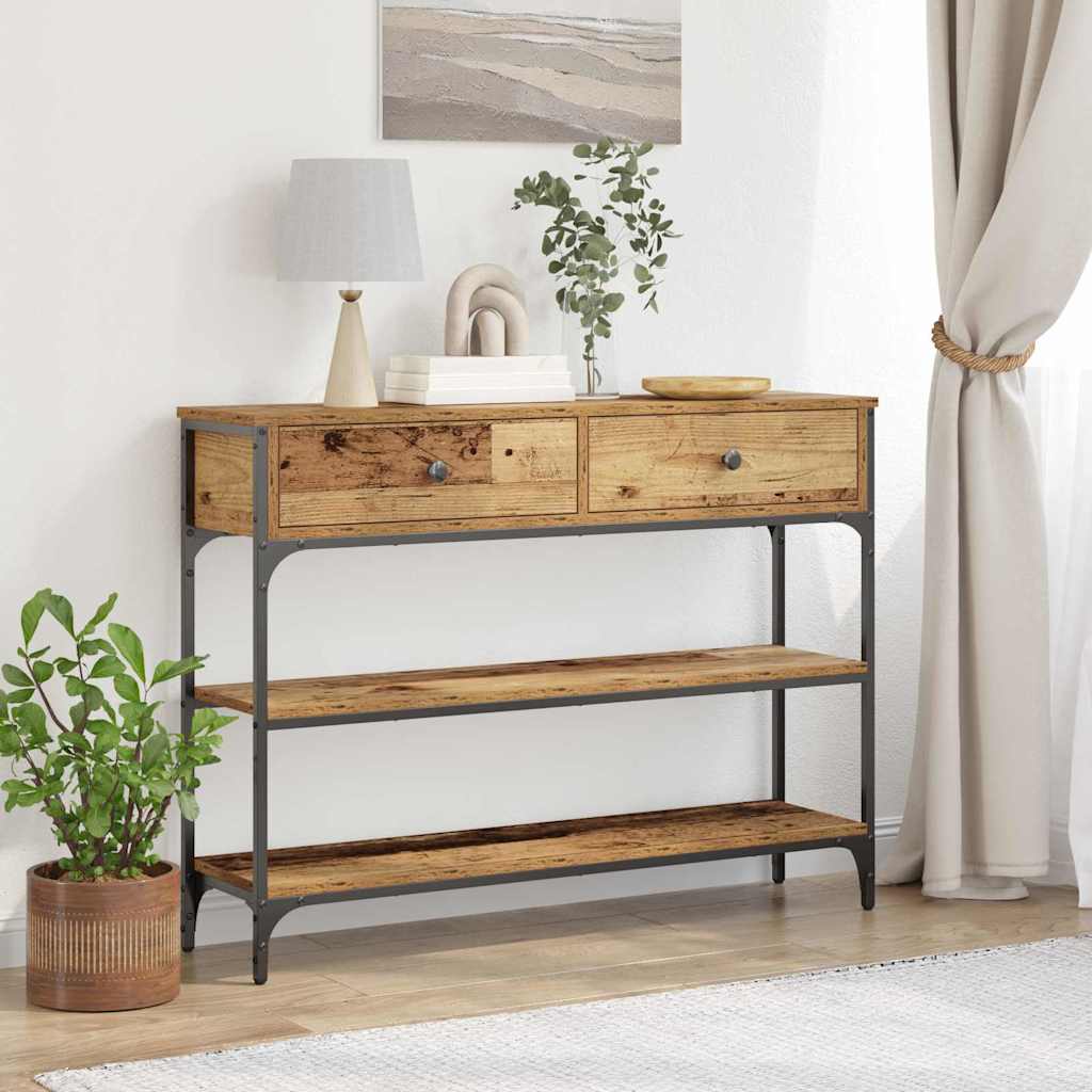 Wandtafel met lade Oudhout 100 x 25 x 75 cm Bewerkt hout is nu te koop bij PeponiXL, paradijselijk wonen!