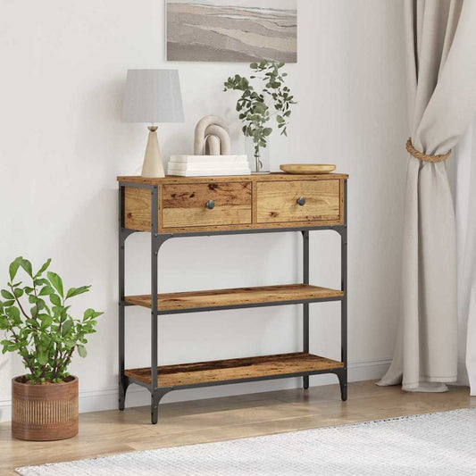 Wandtafel met lade Oudhout 72.5 x 25 x 75 cm Bewerkt hout is nu te koop bij PeponiXL, paradijselijk wonen!