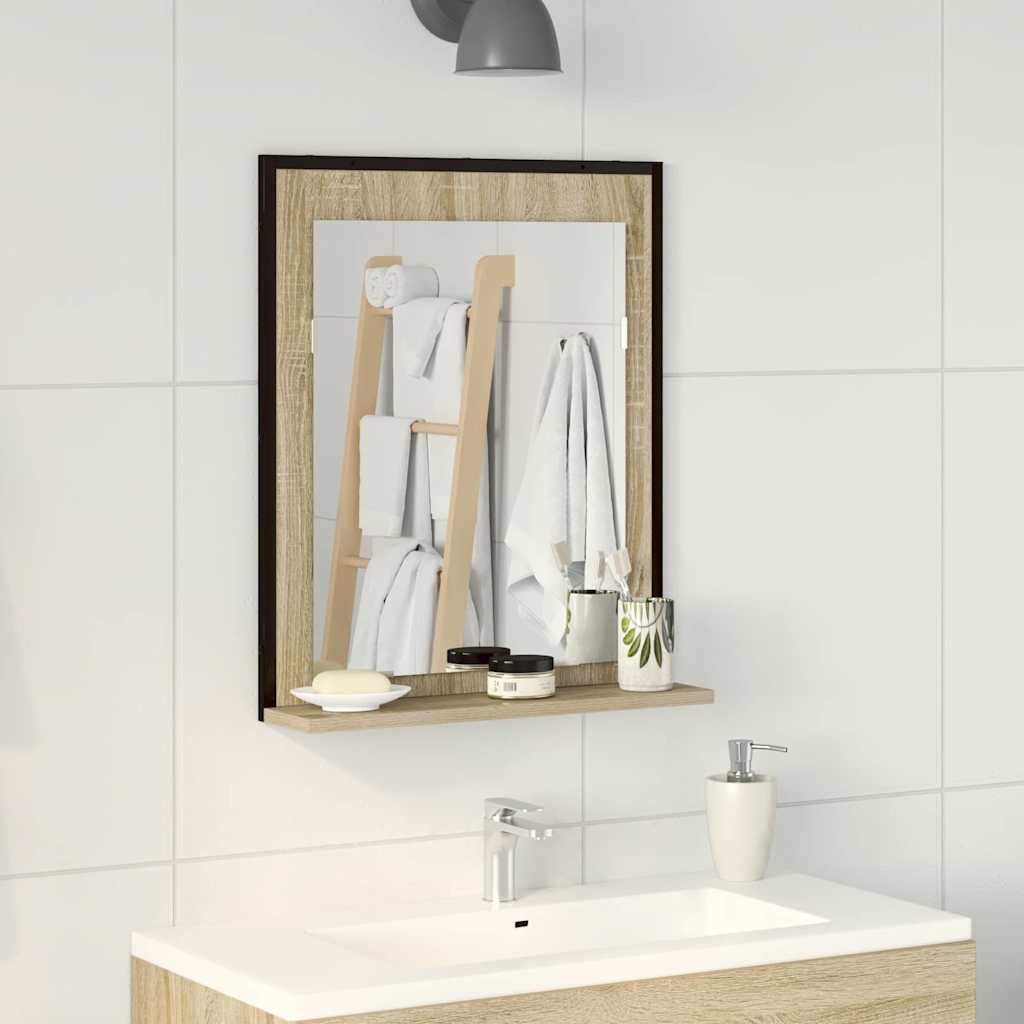 Badkamer Spiegel Zwart 50 x 12 x 60 cm Glas en Engineered Hout is nu te koop bij PeponiXL, paradijselijk wonen!