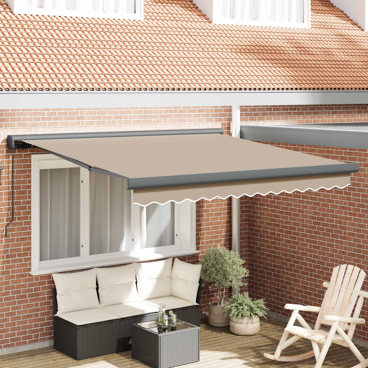 Inklapbaar Zonnescherm Beige 300 x 250 cm Stof en Metaal is nu te koop bij PeponiXL, paradijselijk wonen!
