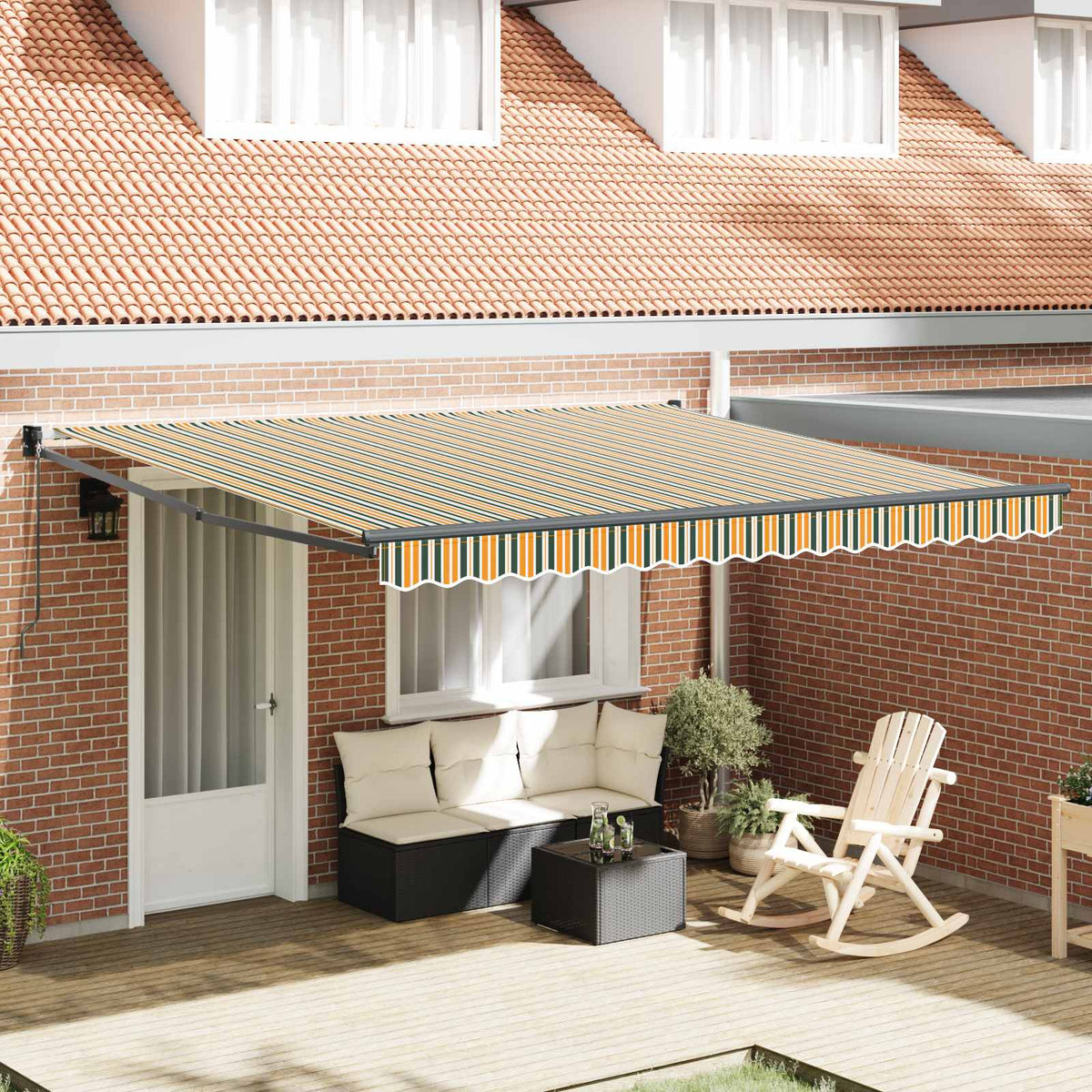 Elektrisch Uittrekbaar Zonnescherm Groen en Wit 400 × 350 cm is nu te koop bij PeponiXL, paradijselijk wonen!