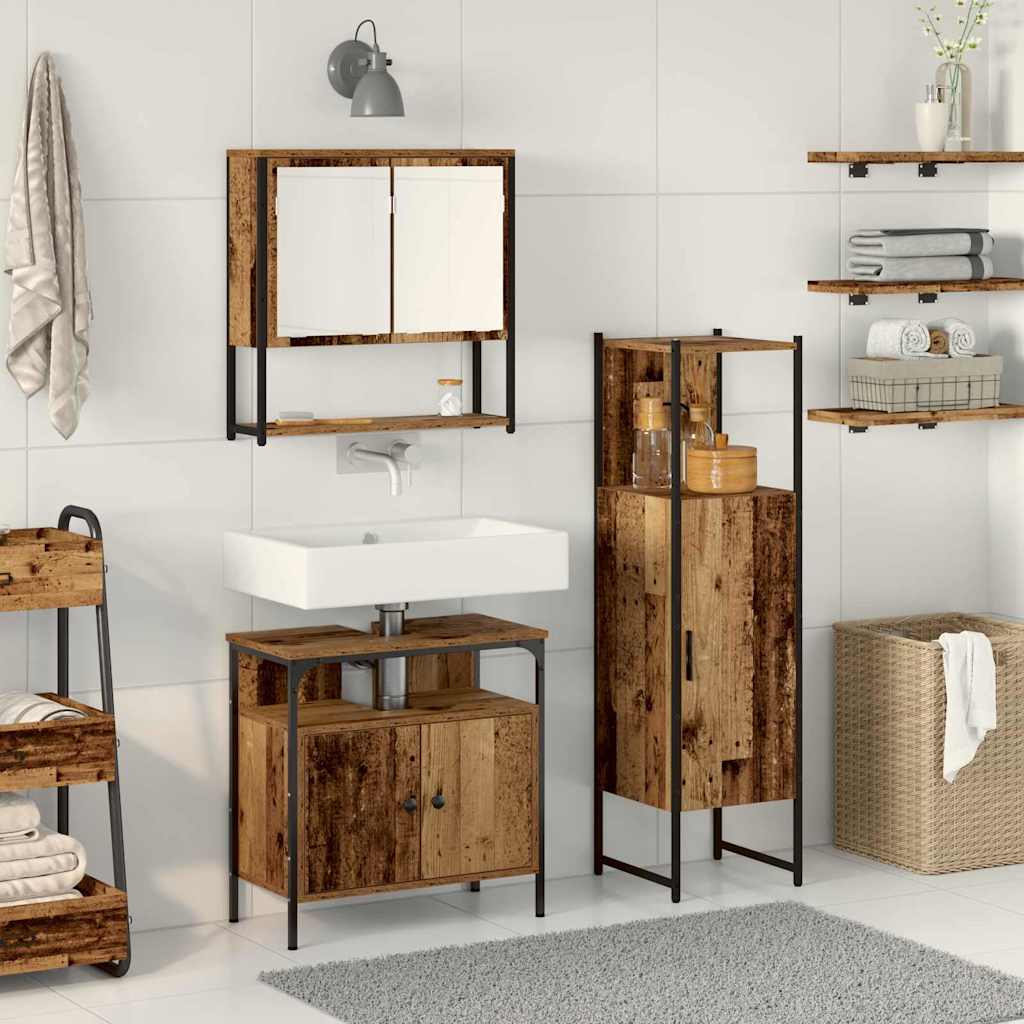 Badkamermeubelset met plank met opslag 3 pcs Bruin Bewerkt hout is nu te koop bij PeponiXL, paradijselijk wonen!