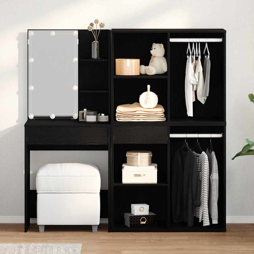 LED Make-up Tafel Set met lade Zwart Eiken 140 x 40 x 140 cm is nu te koop bij PeponiXL, paradijselijk wonen!