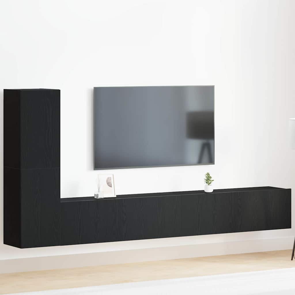 Tv-meubelset Wandgemonteerd Zwart Eiken Bewerkt hout is nu te koop bij PeponiXL, paradijselijk wonen!