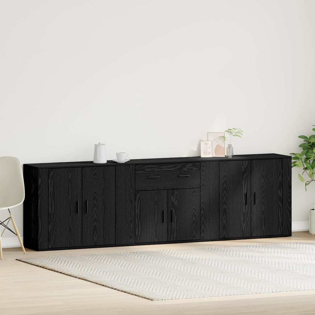 Dressoir met lade Zwart Eiken 240 x 33 x 70 cm Bewerkt hout is nu te koop bij PeponiXL, paradijselijk wonen!