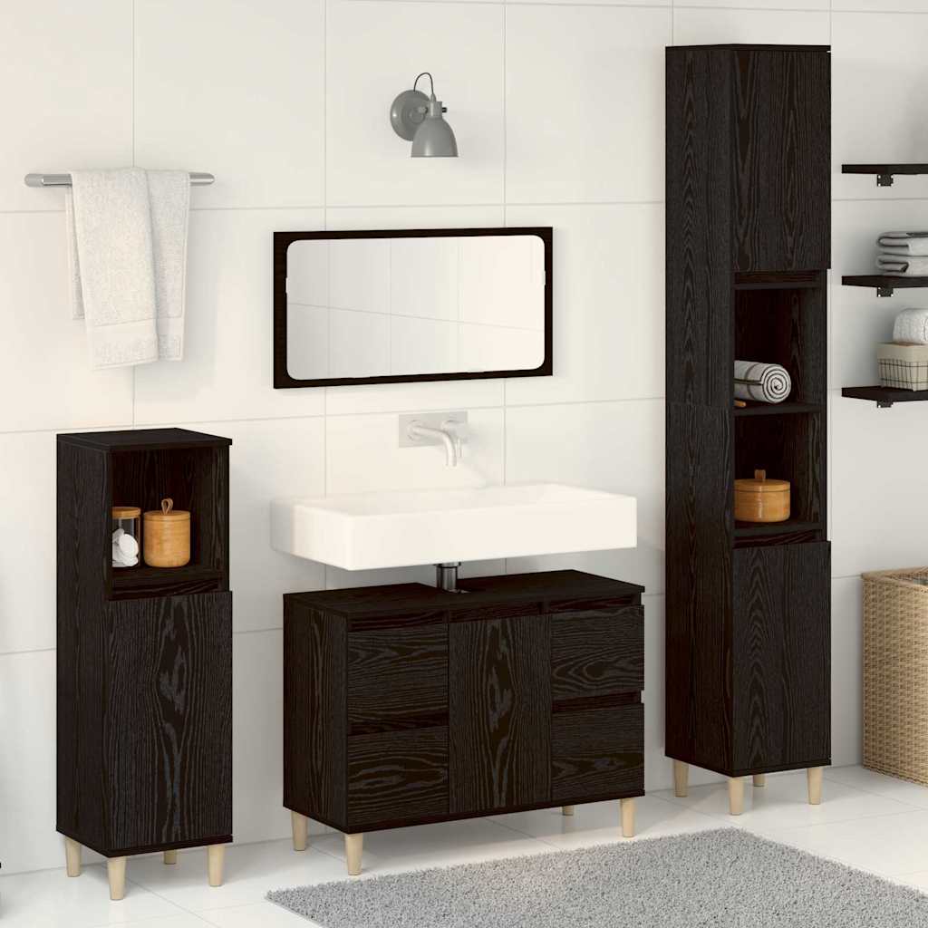 Badkamermeubelset 3 pcs Zwart Eiken Geperst Hout en Metaal is nu te koop bij PeponiXL, paradijselijk wonen!