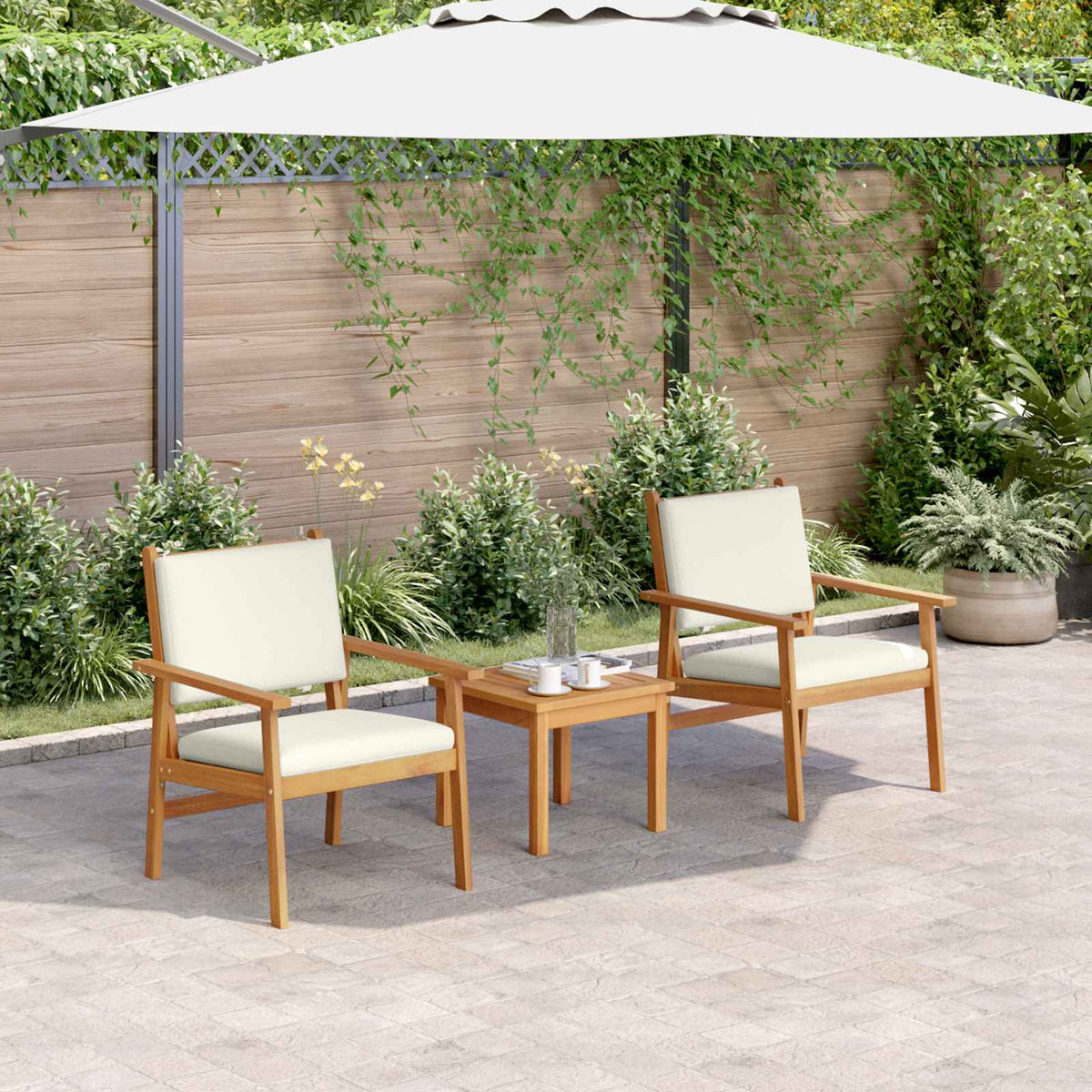 Tuinbankenset 3 pcs Crème Wit Massief Acaciahout is nu te koop bij PeponiXL, paradijselijk wonen!