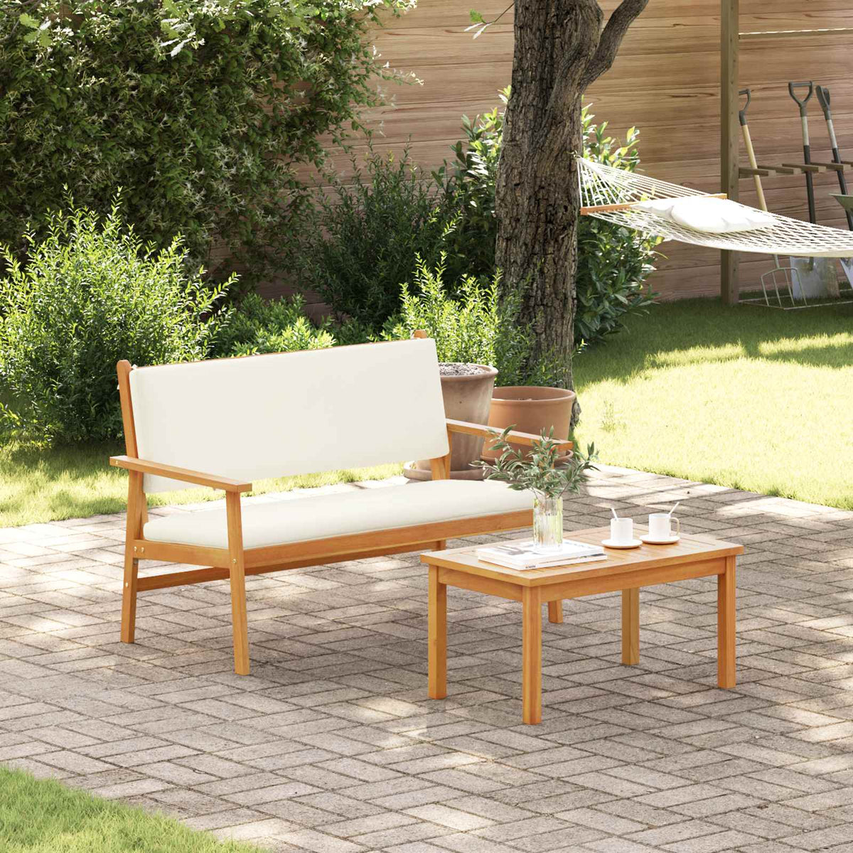 Tuinbank met kussen Crème Wit Massief Acaciahout is nu te koop bij PeponiXL, paradijselijk wonen!