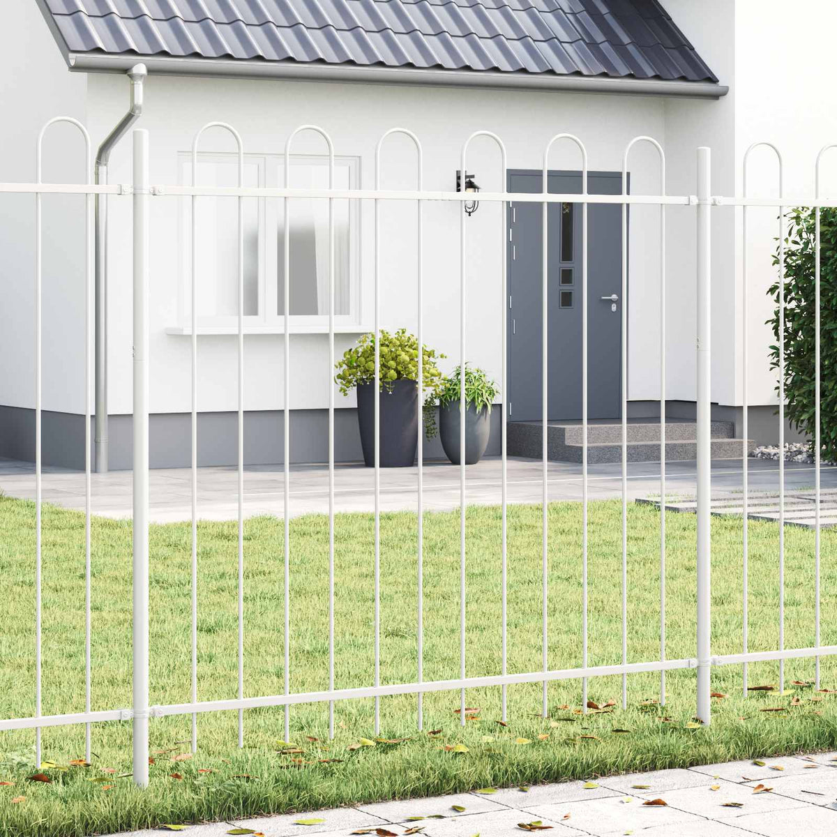 Tuinhek 4 pcs Grijs 6,8 x 0,6 m Poedercoating staal is nu te koop bij PeponiXL, paradijselijk wonen!