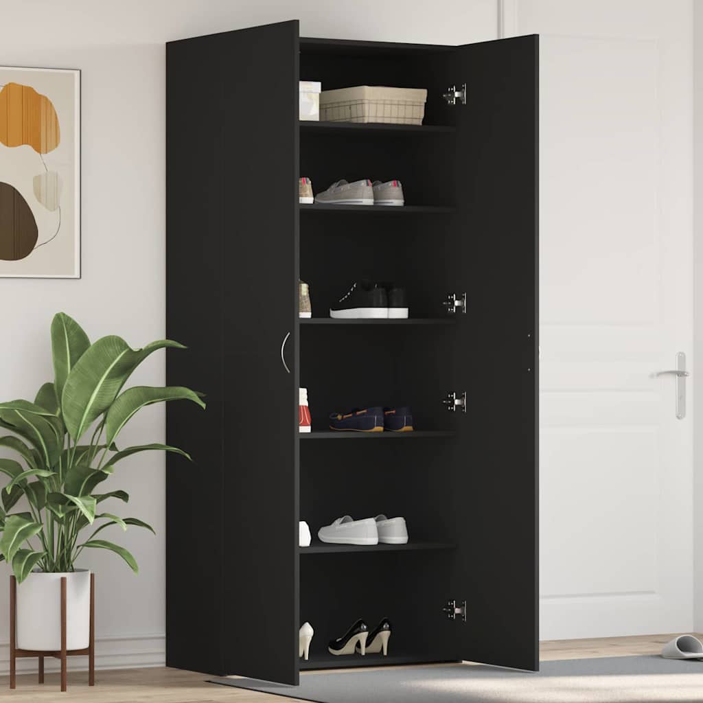 Schoenenkast met plank Zwart 80 x 35.5 x 180 cm Bewerkt hout is nu te koop bij PeponiXL, paradijselijk wonen!