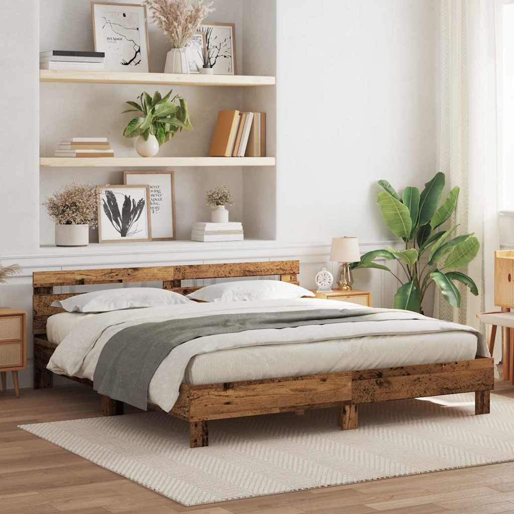 Bedframe met LED Oudhout 200 x 200 cm Bewerkt hout is nu te koop bij PeponiXL, paradijselijk wonen!