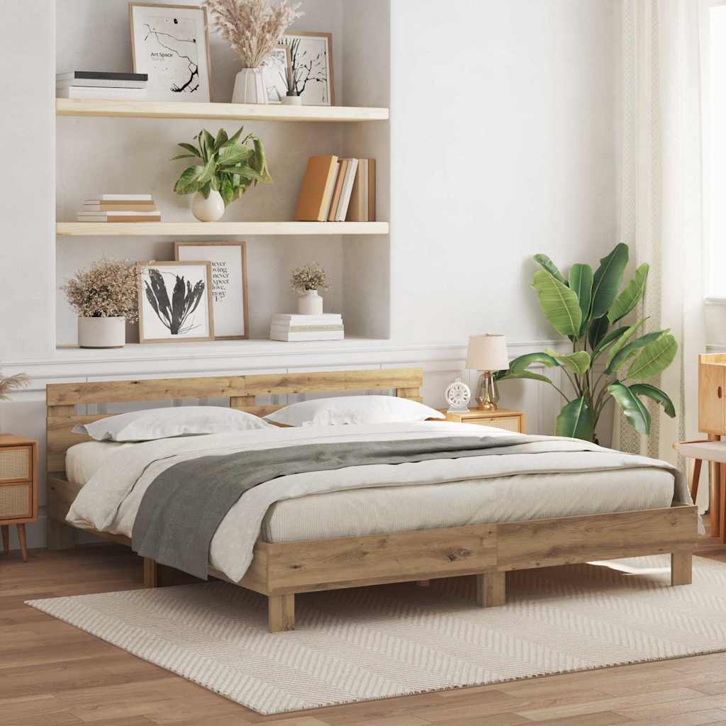 Bedframe met hoofdeinde Artisan Eiken 180 x 200 cm Bewerkt hout is nu te koop bij PeponiXL, paradijselijk wonen!
