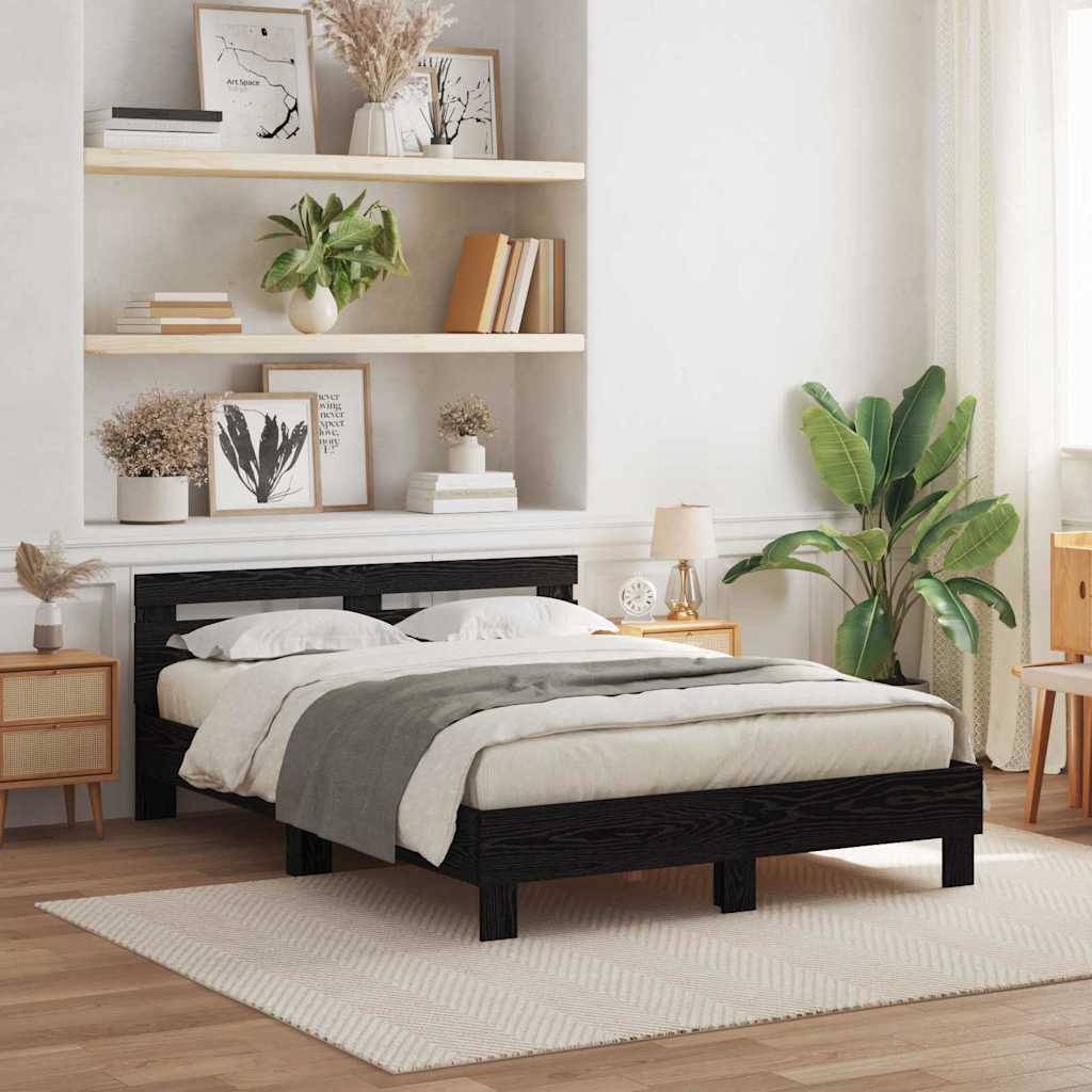 Bedframe met hoofdeinde Zwart Eiken 140 x 200 cm Bewerkt hout is nu te koop bij PeponiXL, paradijselijk wonen!