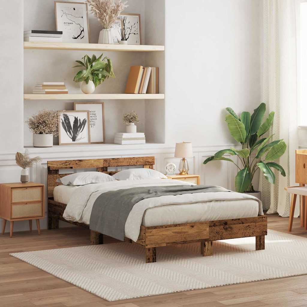 Bedframe met hoofdeinde Oudhout 120 x 200 cm Bewerkt hout is nu te koop bij PeponiXL, paradijselijk wonen!