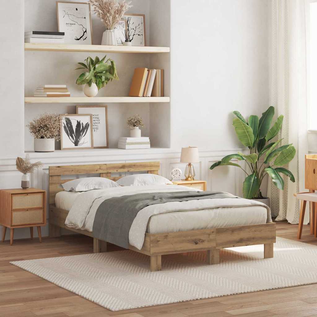 Bedframe met hoofdeinde Artisan Eiken 120 x 200 cm Bewerkt hout is nu te koop bij PeponiXL, paradijselijk wonen!
