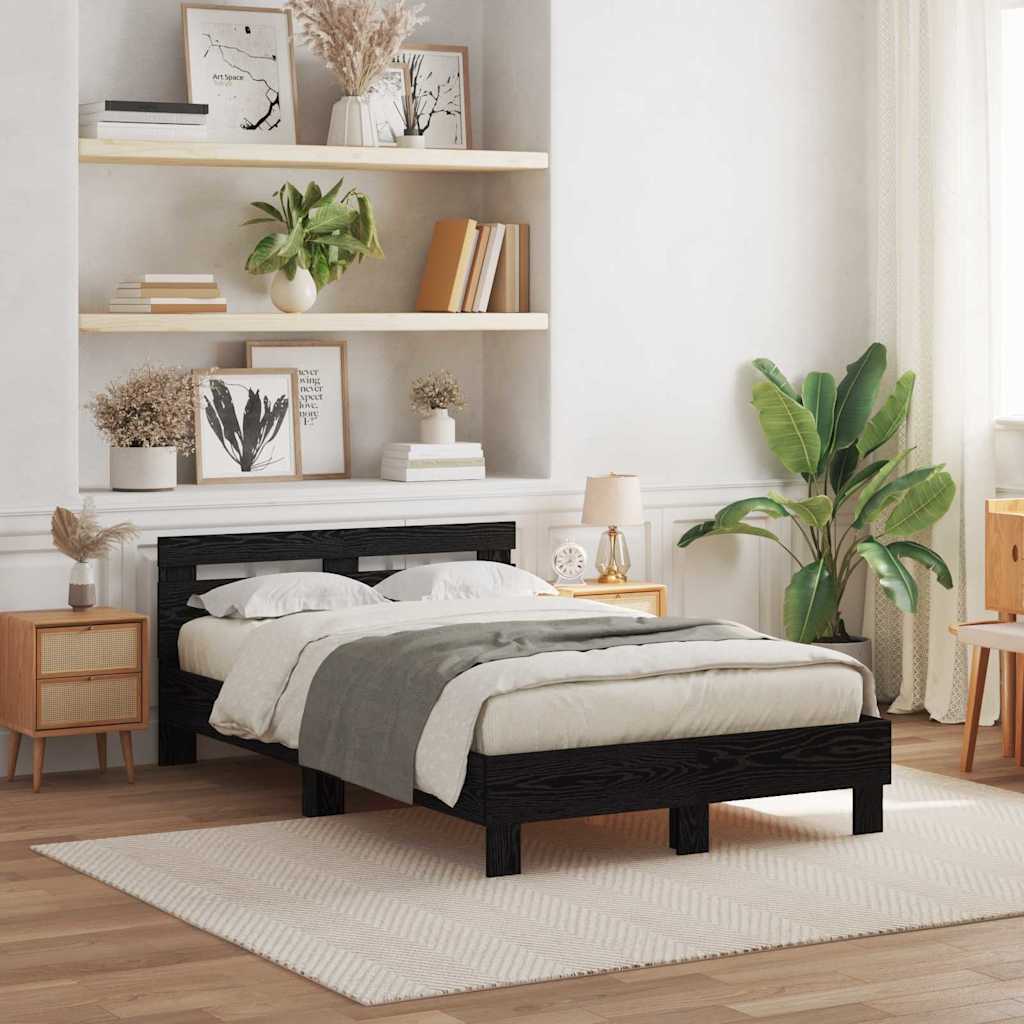 Bedframe met hoofdeinde Zwart Eiken 120 x 200 cm Bewerkt hout is nu te koop bij PeponiXL, paradijselijk wonen!