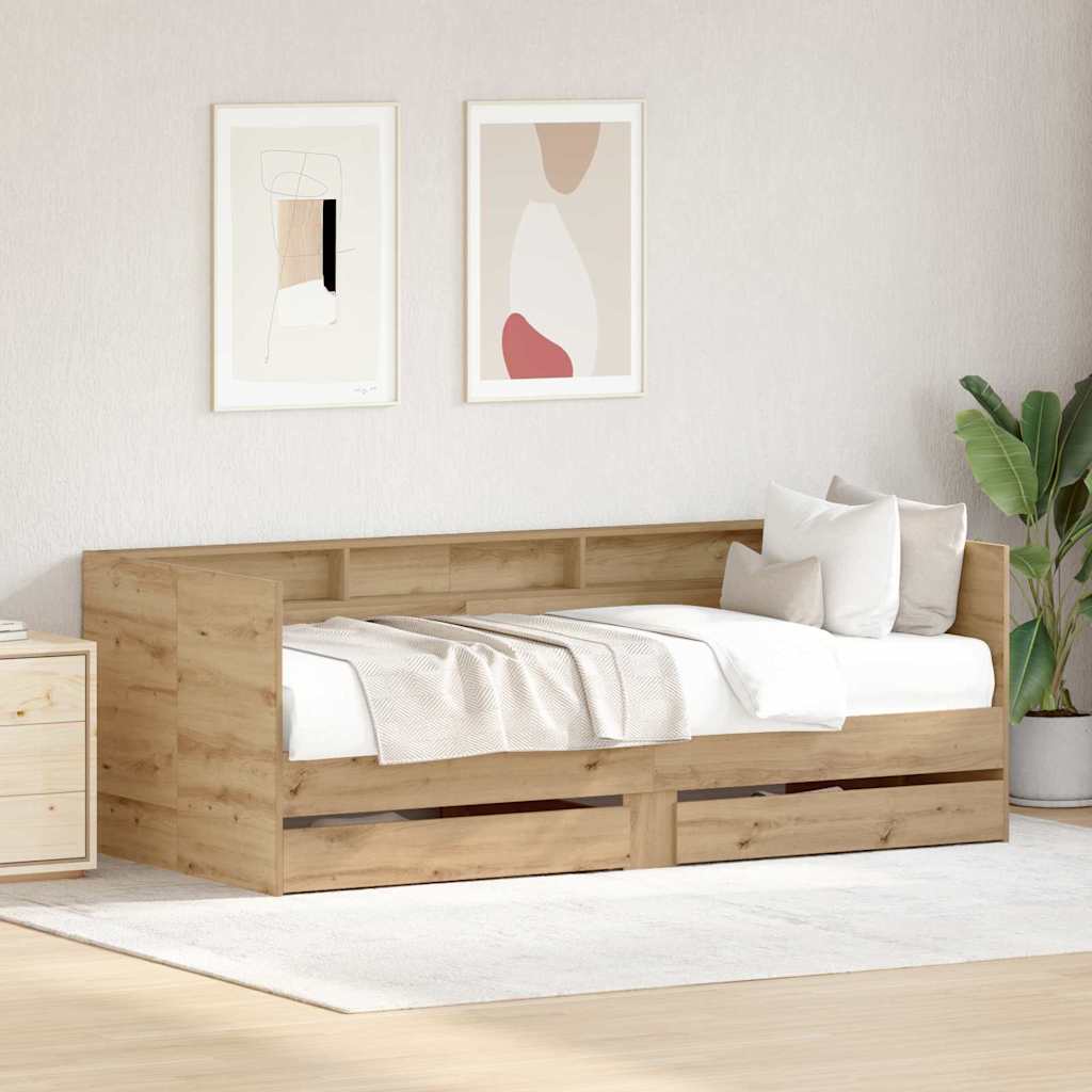 Dagbed met hoofdeinde Artisan Eiken 90 x 200 cm Bewerkt hout is nu te koop bij PeponiXL, paradijselijk wonen!