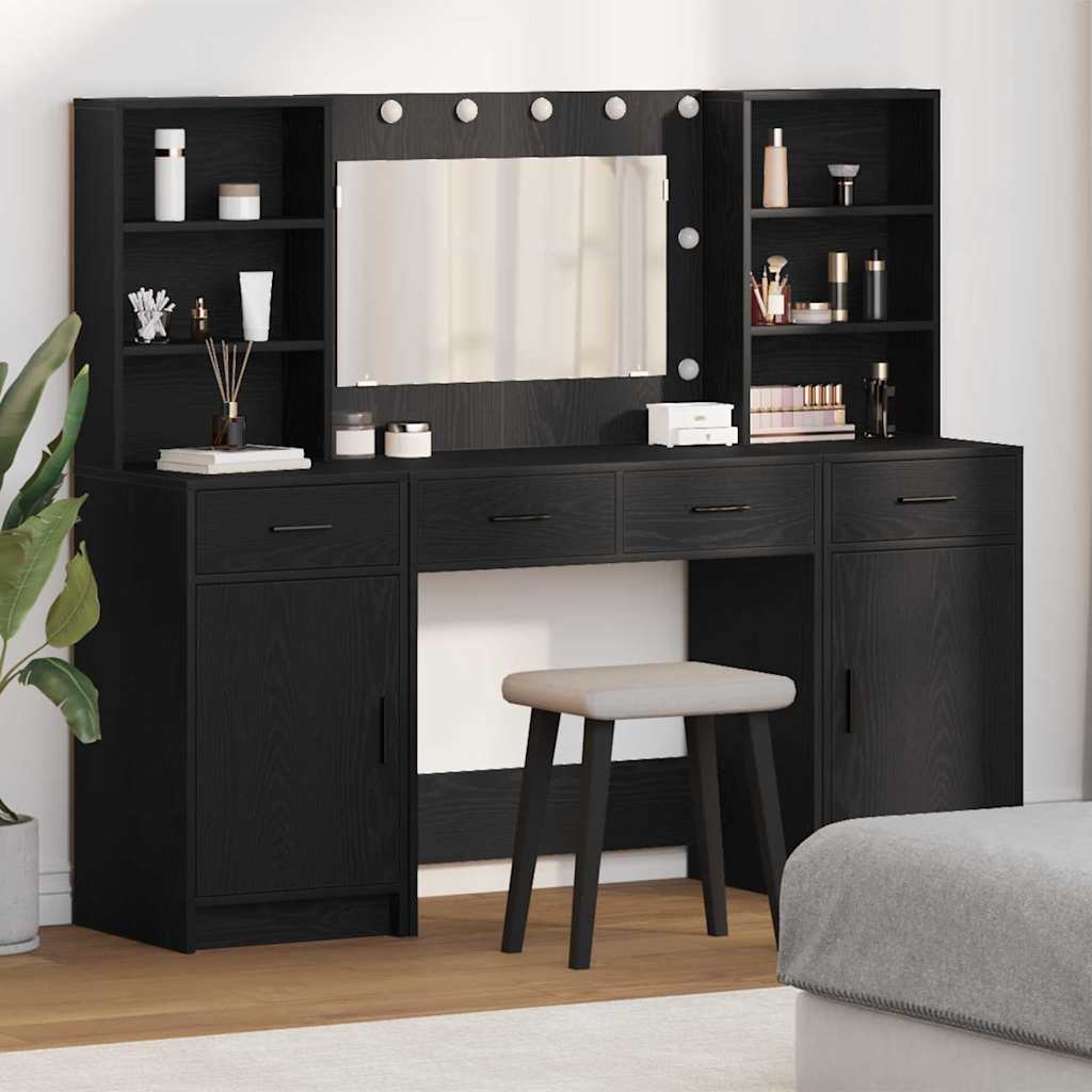 Make-up tafel set met LED 3 pcs Zwart Eiken Bewerkt hout is nu te koop bij PeponiXL, paradijselijk wonen!