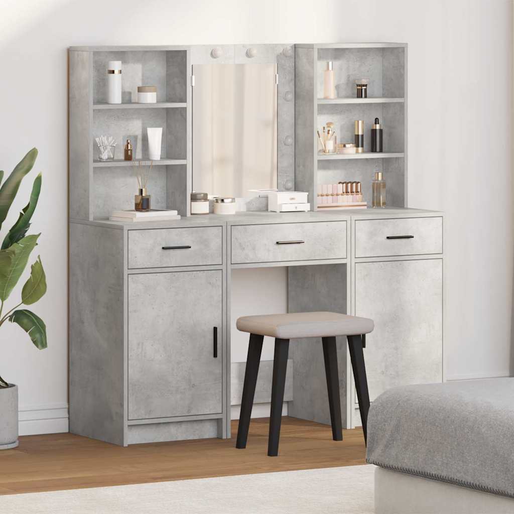 Make-up tafel set met LED 3 pcs Beton Grijs Bewerkt hout is nu te koop bij PeponiXL, paradijselijk wonen!