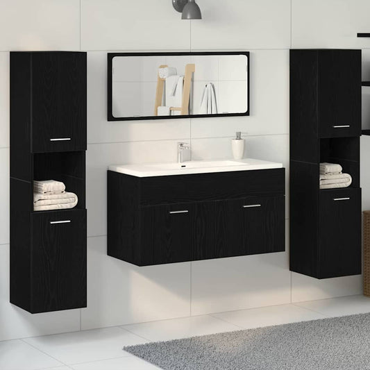 Badkamermeubelset Wandgemonteerd 4 pcs Zwart Eiken Bewerkt hout is nu te koop bij PeponiXL, paradijselijk wonen!