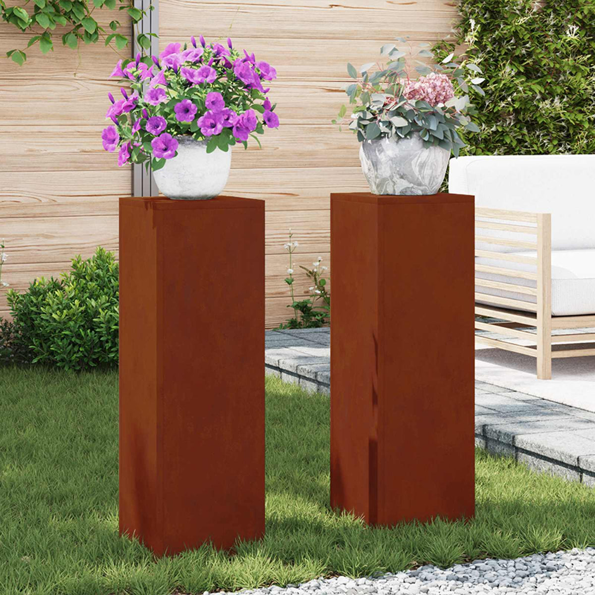 vidaXL Plantenstandaard 2 st Roestkleurig 24 x 24 x 75 cm