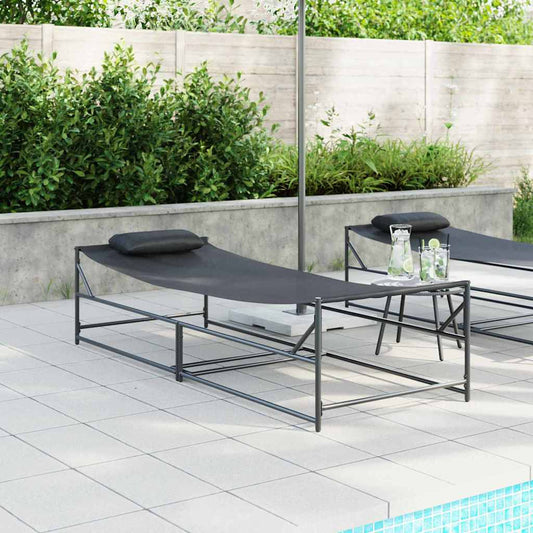 Tuin Zonnebed met kussen 2 pcs Zwart Gepoedercoat staal is nu te koop bij PeponiXL, paradijselijk wonen!
