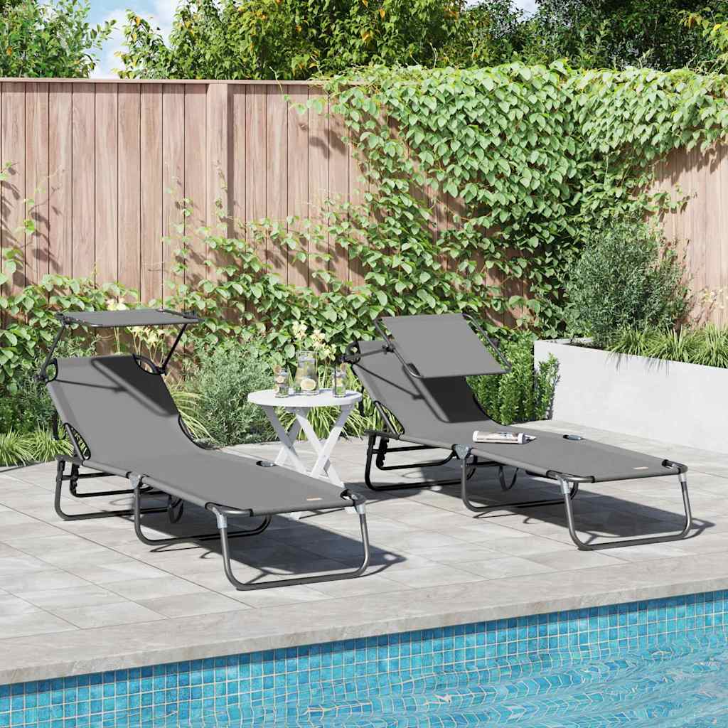 Opvouwbare zonnebed 2 pcs Grijs 190 x 57 x 81 cm oxford is nu te koop bij PeponiXL, paradijselijk wonen!