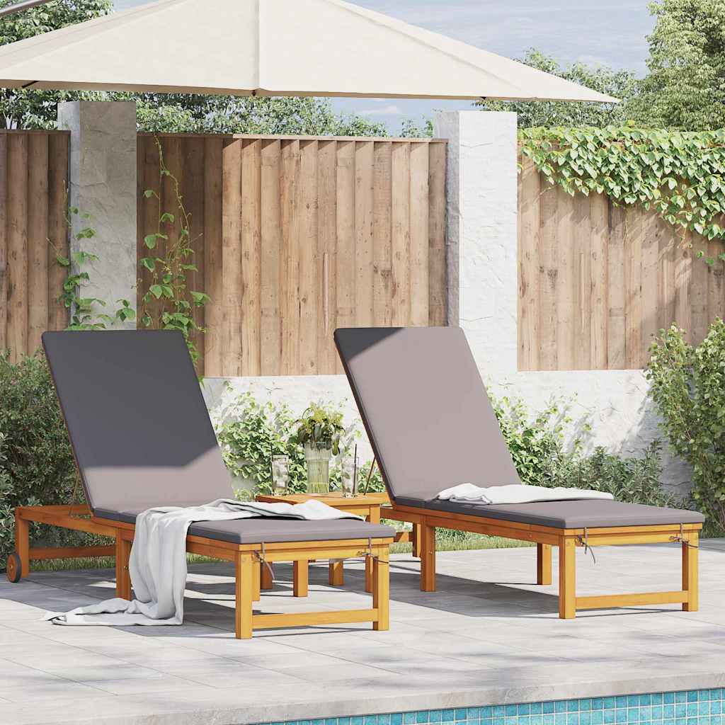Ligstoel 2 pcs Bruin 202 x 53 x 89 cm Massief Acaciahout is nu te koop bij PeponiXL, paradijselijk wonen!