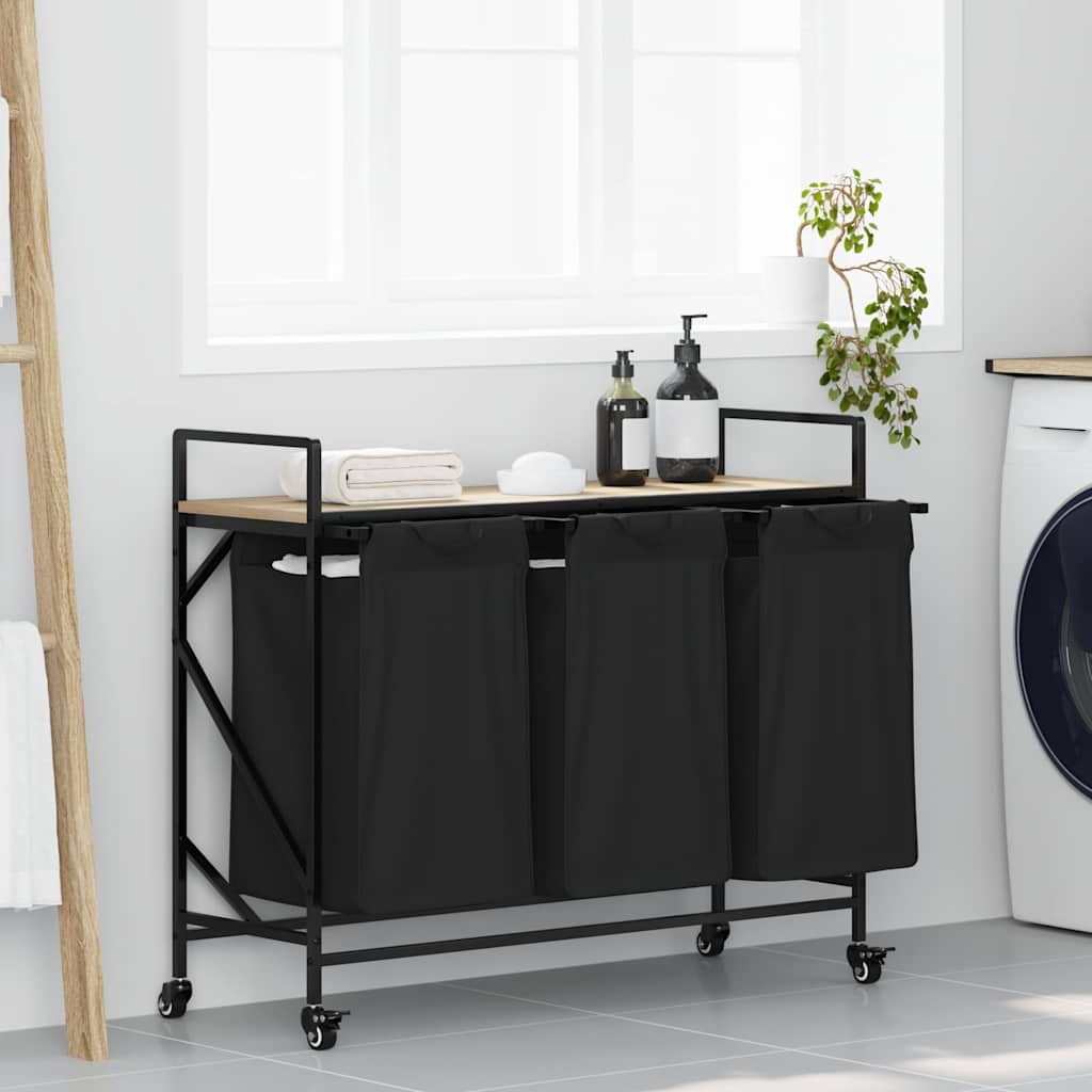 Wasmand 3 vakken met planken sonoma eikenkleurig is nu te koop bij PeponiXL, paradijselijk wonen!