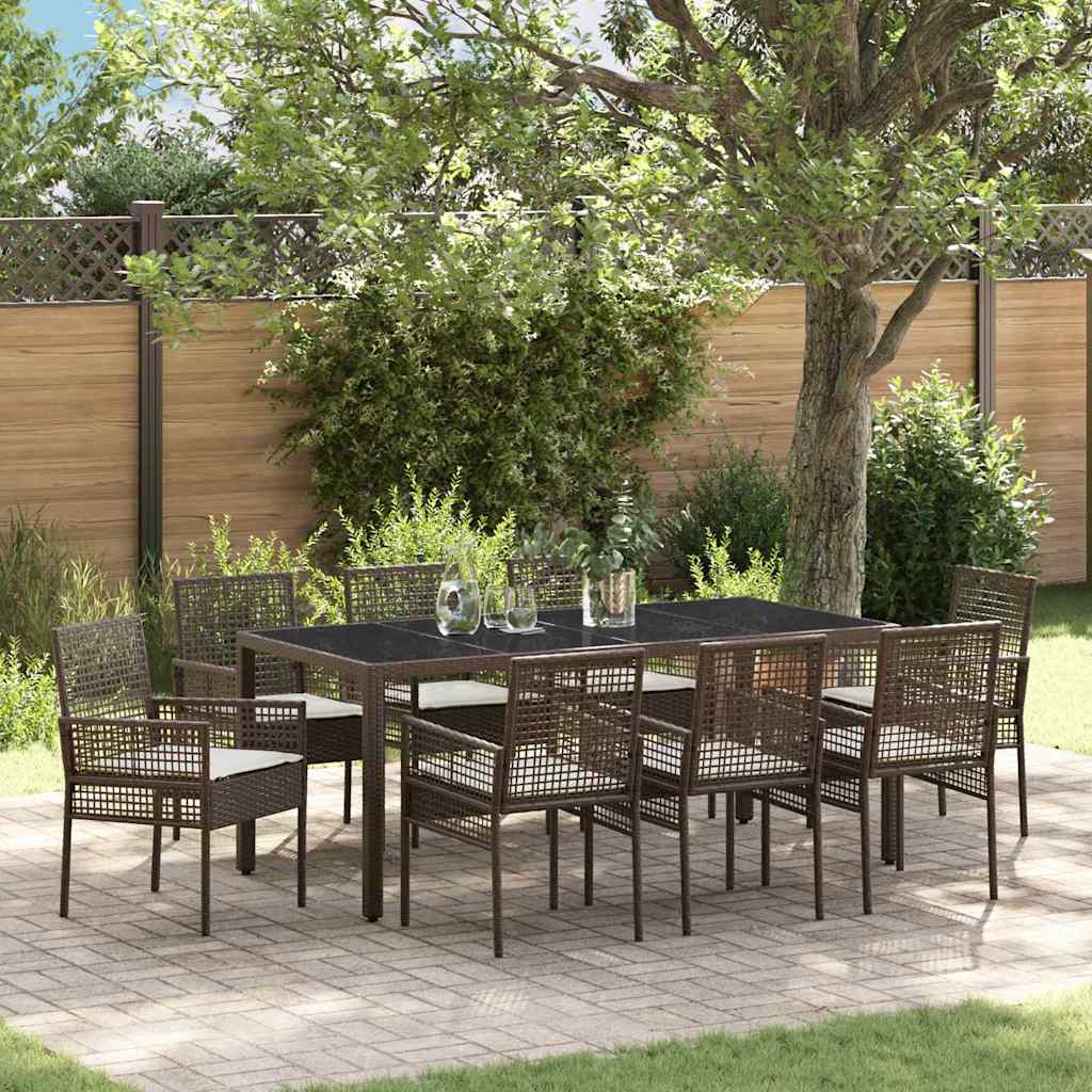 Tuin eettafelset 9 pcs Bruin poly rattan is nu te koop bij PeponiXL, paradijselijk wonen!