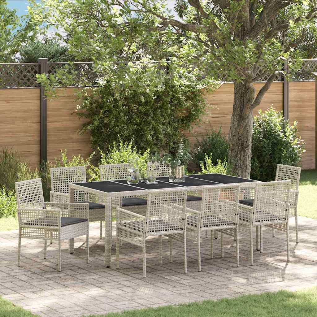 Tuin eettafelset 9 pcs Lichtgrijs poly rattan is nu te koop bij PeponiXL, paradijselijk wonen!