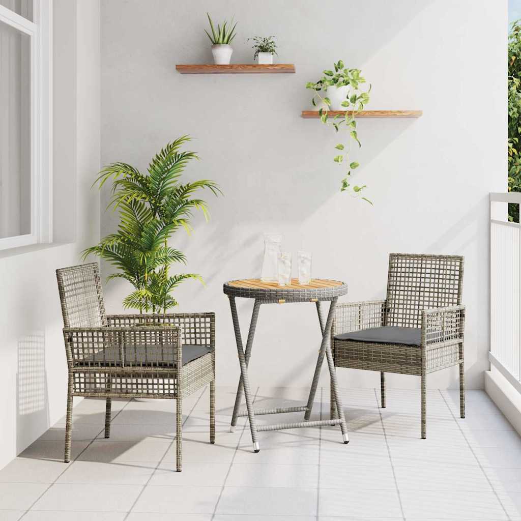 Tuin Bistro Set 3 pcs Grijs poly rattan is nu te koop bij PeponiXL, paradijselijk wonen!