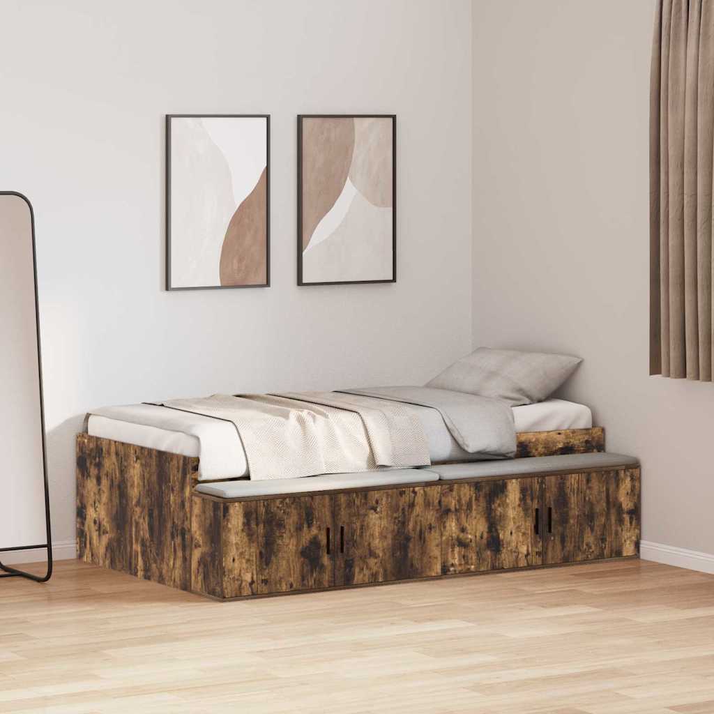 Bedframe met lade Gerookt eiken 80 x 200 cm Bewerkt hout is nu te koop bij PeponiXL, paradijselijk wonen!