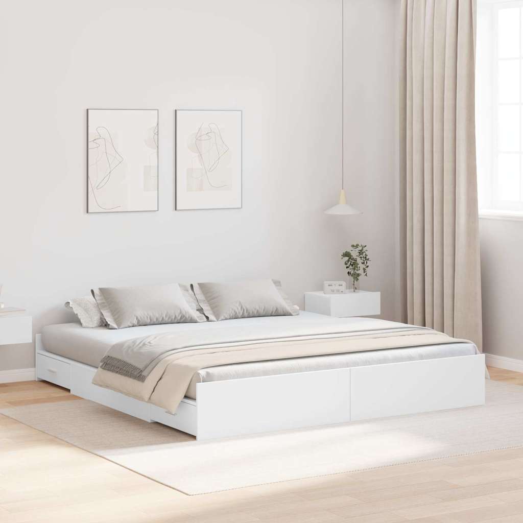 Opbergbedframe met hoofdeinde Wit 200 x 200 cm Bewerkt hout is nu te koop bij PeponiXL, paradijselijk wonen!