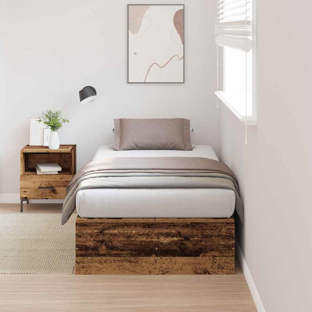 Opbergbedframe met opslag Oud Hout 80 x 200 cm Bewerkt hout is nu te koop bij PeponiXL, paradijselijk wonen!