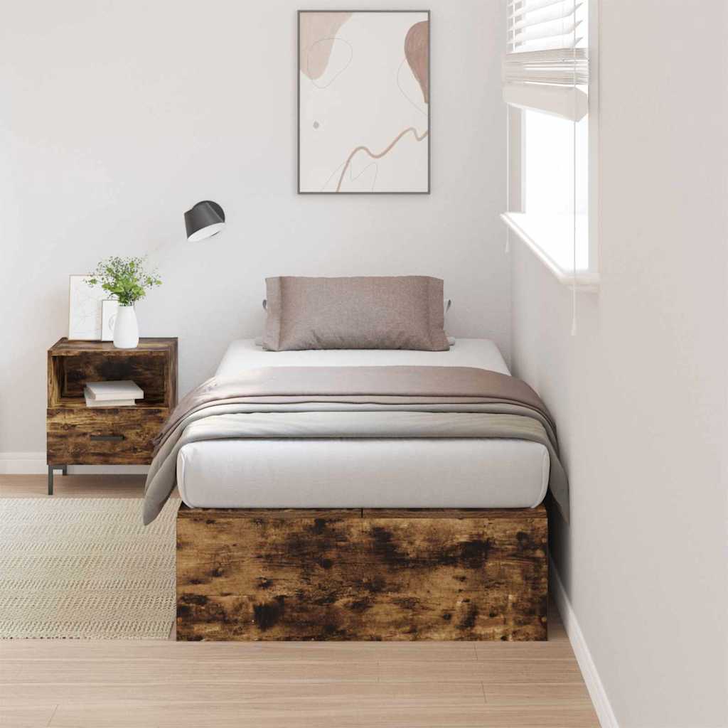 Opbergbedframe Gerookt eiken 90 x 200 cm Bewerkt hout is nu te koop bij PeponiXL, paradijselijk wonen!