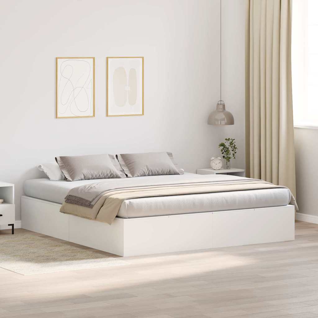 Opbergbedframe met opslag Wit 200 x 200 cm Bewerkt hout is nu te koop bij PeponiXL, paradijselijk wonen!