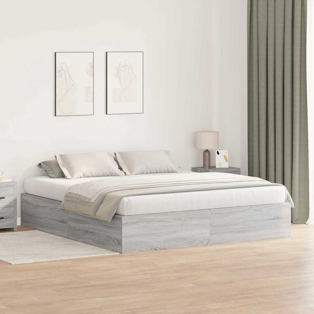 Opbergbedframe Grijs Sonoma 200 x 200 cm Bewerkt hout is nu te koop bij PeponiXL, paradijselijk wonen!