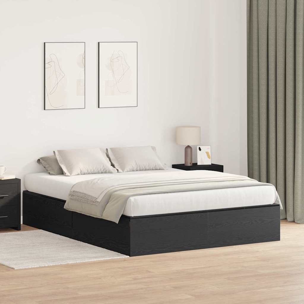Opbergbedframe met opslag Zwart Eiken 140 x 200 cm Bewerkt hout is nu te koop bij PeponiXL, paradijselijk wonen!
